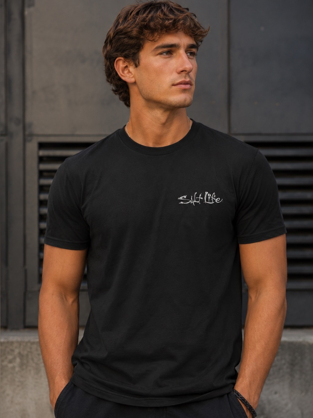 Salt Life Black Short Sleeve Tee with White Script Logo